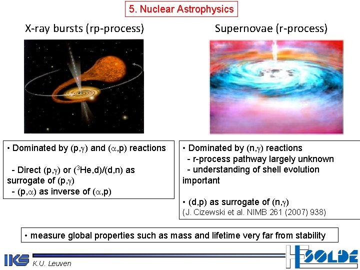 5. Nuclear Astrophysics X-ray bursts (rp-process) • Dominated by (p, ) and ( ,