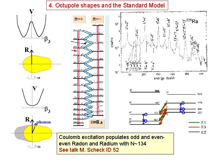 4. Octupole shapes and the Standard Model Coulomb excitation populates odd and even Radon