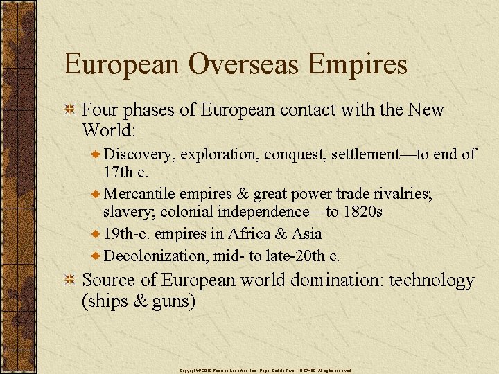 European Overseas Empires Four phases of European contact with the New World: Discovery, exploration,