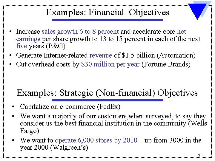 Examples: Financial Objectives • Increase sales growth 6 to 8 percent and accelerate core Examples: Financial Objectives • Increase sales growth 6 to 8 percent and accelerate core