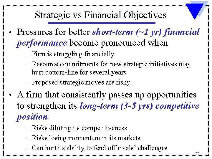 Strategic vs Financial Objectives • Pressures for better short-term (~1 yr) financial performance become Strategic vs Financial Objectives • Pressures for better short-term (~1 yr) financial performance become