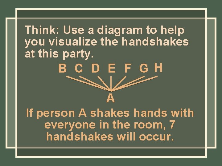 Think: Use a diagram to help you visualize the handshakes at this party. B Think: Use a diagram to help you visualize the handshakes at this party. B