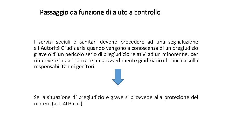 Passaggio da funzione di aiuto a controllo I servizi sociali o sanitari devono procedere