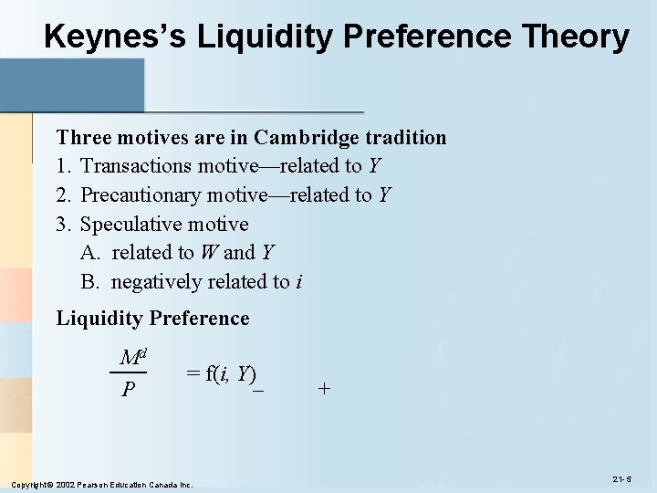 Keynes’s Liquidity Preference Theory Three motives are in Cambridge tradition 1. Transactions motive—related to