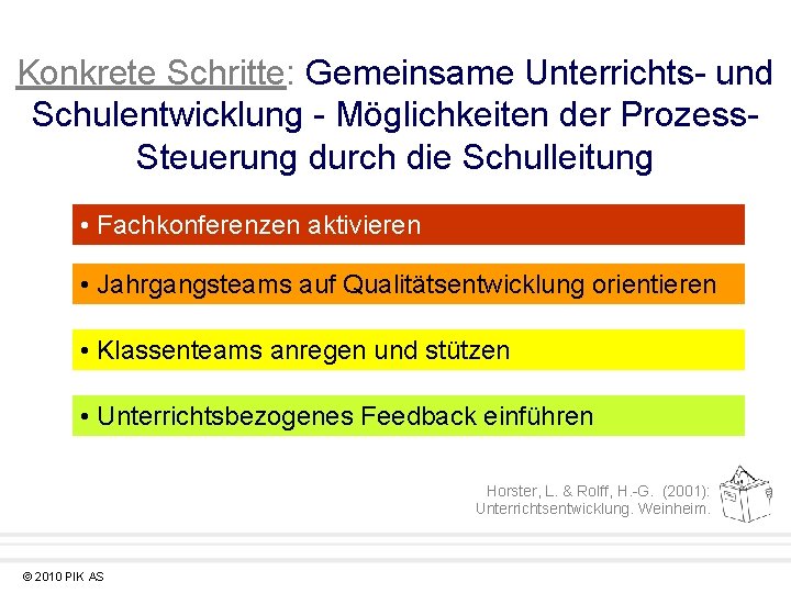 Konkrete Schritte: Gemeinsame Unterrichts- und Schulentwicklung - Möglichkeiten der Prozess. Steuerung durch die Schulleitung