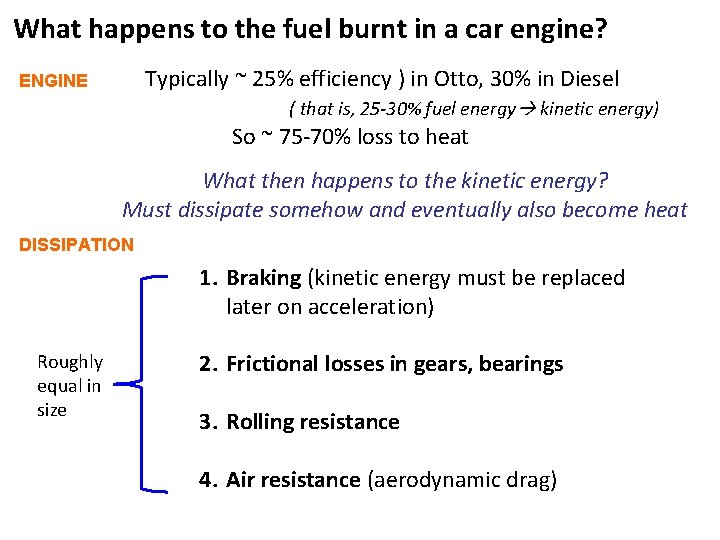 What happens to the fuel burnt in a car engine? Typically ~ 25% efficiency