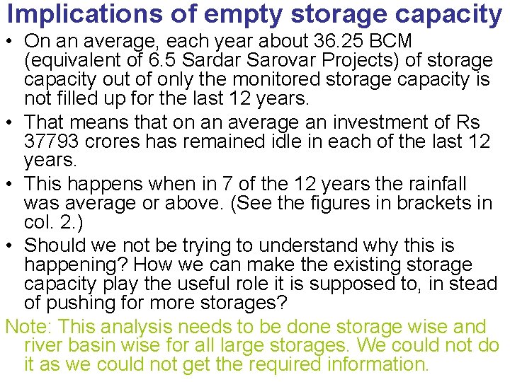 Implications of empty storage capacity • On an average, each year about 36. 25