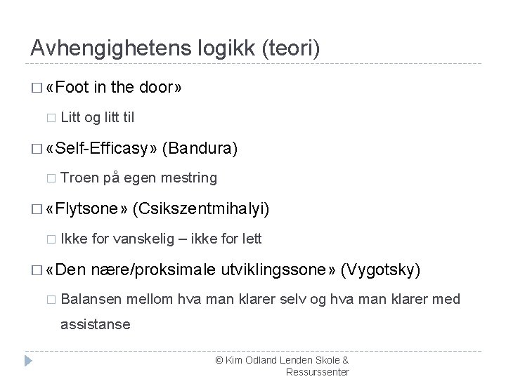 Avhengighetens logikk (teori) � «Foot � in the door» Litt og litt til �