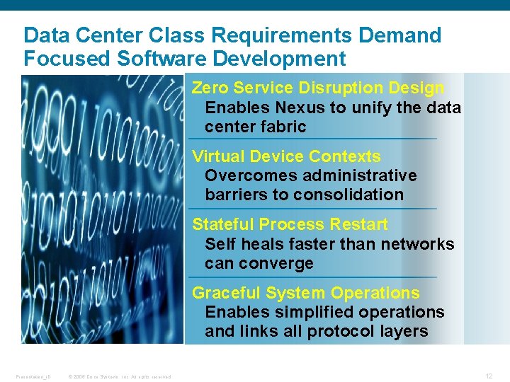 Data Center Class Requirements Demand Focused Software Development Zero Service Disruption Design Enables Nexus