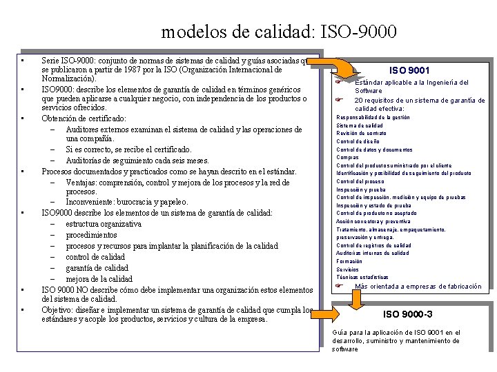 modelos de calidad: ISO-9000 • • Serie ISO-9000: conjunto de normas de sistemas de