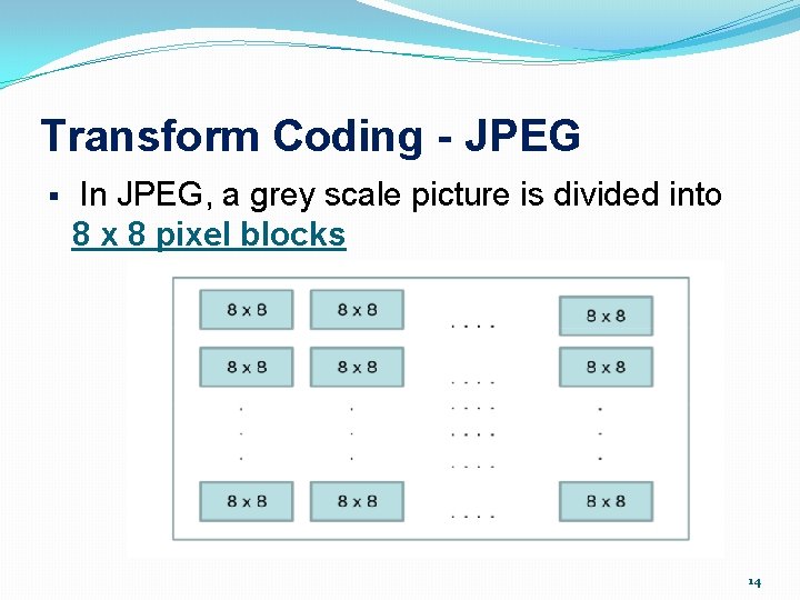 Transform Coding - JPEG § In JPEG, a grey scale picture is divided into