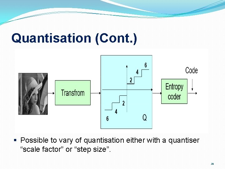 Quantisation (Cont. ) § Possible to vary of quantisation either with a quantiser “scale