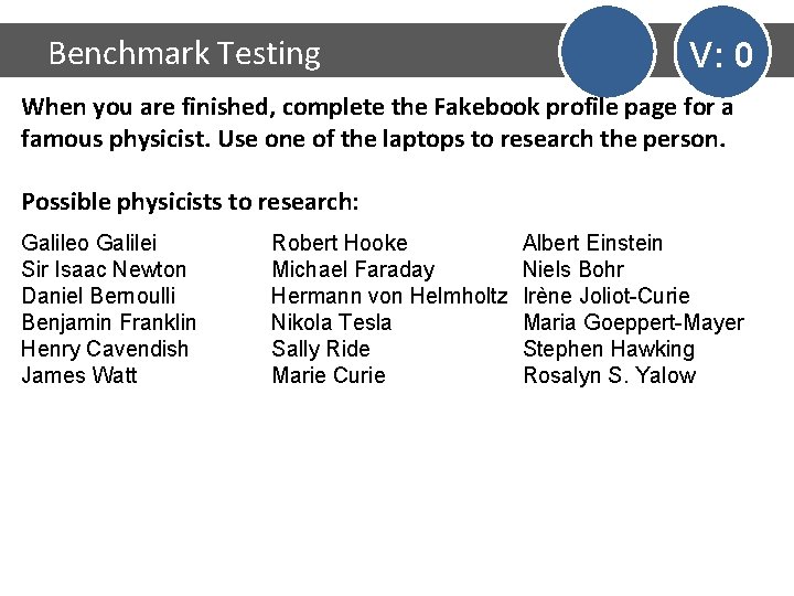 Benchmark Testing V: 0 When you are finished, complete the Fakebook profile page for