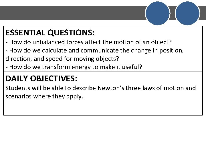 ESSENTIAL QUESTIONS: - How do unbalanced forces affect the motion of an object? -