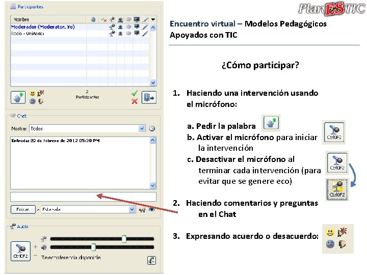 Encuentro virtual – Modelos Pedagógicos Apoyados con TIC ¿Cómo participar? 1. Haciendo una intervención
