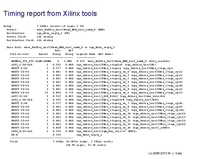 Timing report from Xilinx tools Delay: Source: Destination: Source Clock: Destination Clock: 7. 668