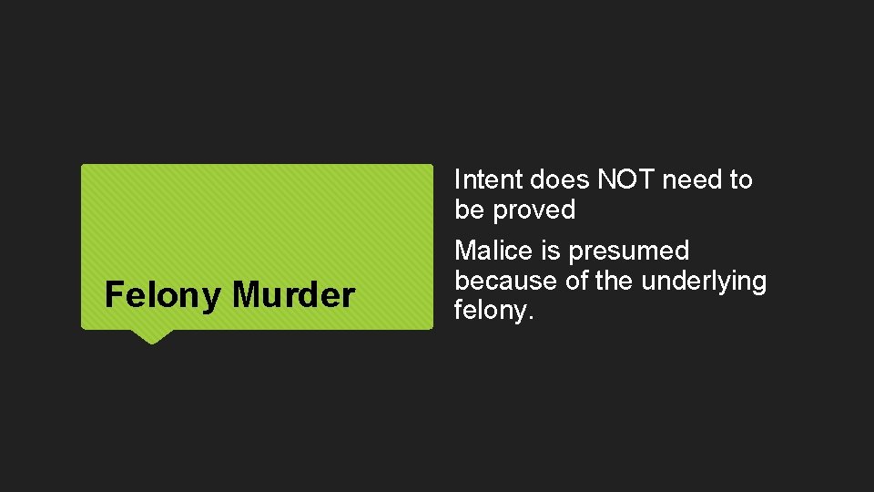 Intent does NOT need to be proved Felony Murder Malice is presumed because of