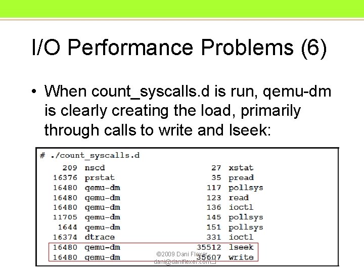 I/O Performance Problems (6) • When count_syscalls. d is run, qemu-dm is clearly creating I/O Performance Problems (6) • When count_syscalls. d is run, qemu-dm is clearly creating