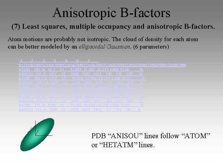 Anisotropic B-factors (7) Least squares, multiple occupancy and anisotropic B-factors. Atom motions are probably