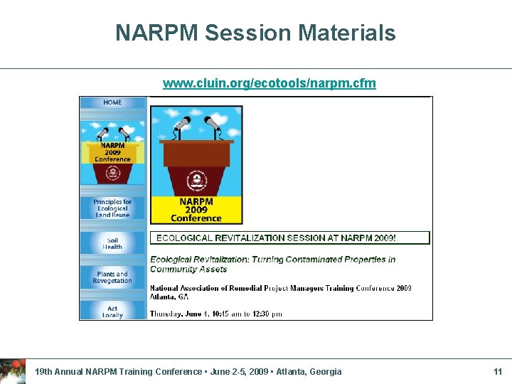 NARPM Session Materials www. cluin. org/ecotools/narpm. cfm 19 th Annual NARPM Training Conference • NARPM Session Materials www. cluin. org/ecotools/narpm. cfm 19 th Annual NARPM Training Conference •