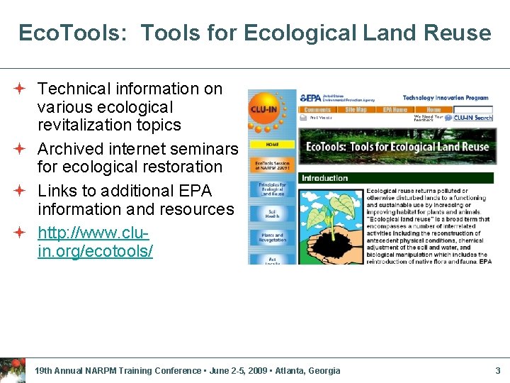 Eco. Tools: Tools for Ecological Land Reuse ª Technical information on various ecological revitalization Eco. Tools: Tools for Ecological Land Reuse ª Technical information on various ecological revitalization