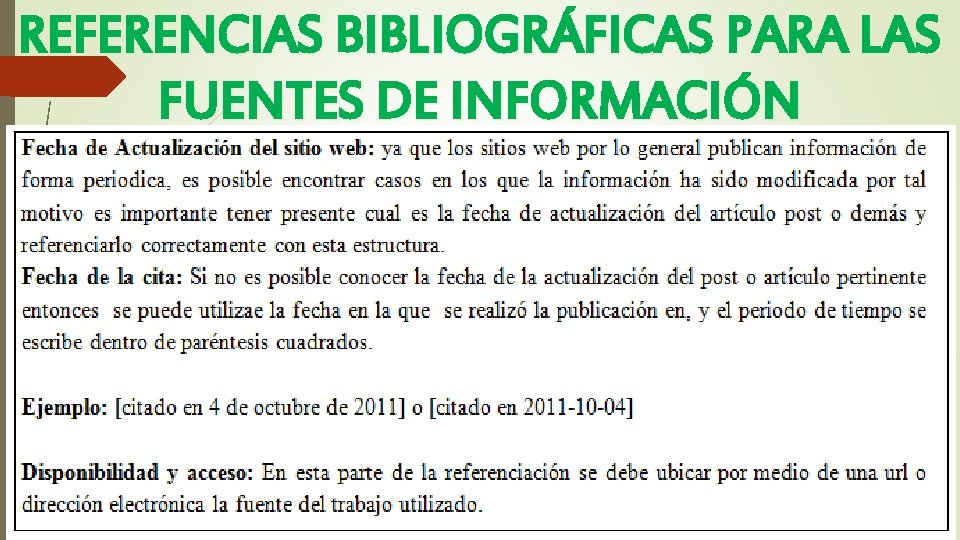 REFERENCIAS BIBLIOGRÁFICAS PARA LAS FUENTES DE INFORMACIÓN ELECTRÓNICAS 