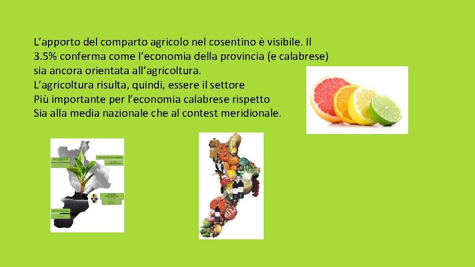 L’apporto del comparto agricolo nel cosentino è visibile. Il 3. 5% conferma come l’economia L’apporto del comparto agricolo nel cosentino è visibile. Il 3. 5% conferma come l’economia