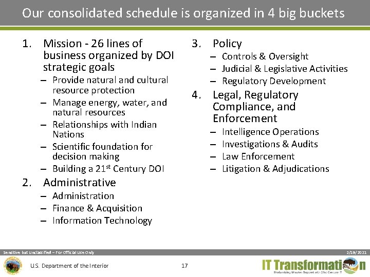 Our consolidated schedule is organized in 4 big buckets 1. Mission - 26 lines Our consolidated schedule is organized in 4 big buckets 1. Mission - 26 lines