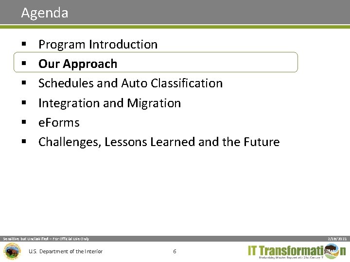 Agenda § § § Program Introduction Our Approach Schedules and Auto Classification Integration and Agenda § § § Program Introduction Our Approach Schedules and Auto Classification Integration and