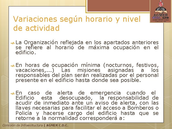 Variaciones según horario y nivel de actividad La Organización reflejada en los apartados anteriores Variaciones según horario y nivel de actividad La Organización reflejada en los apartados anteriores