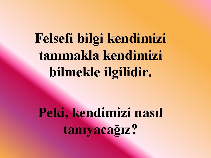 Felsefi bilgi kendimizi tanımakla kendimizi bilmekle ilgilidir. Peki, kendimizi nasıl tanıyacağız? 