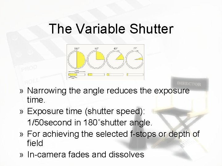The Variable Shutter » Narrowing the angle reduces the exposure time. » Exposure time