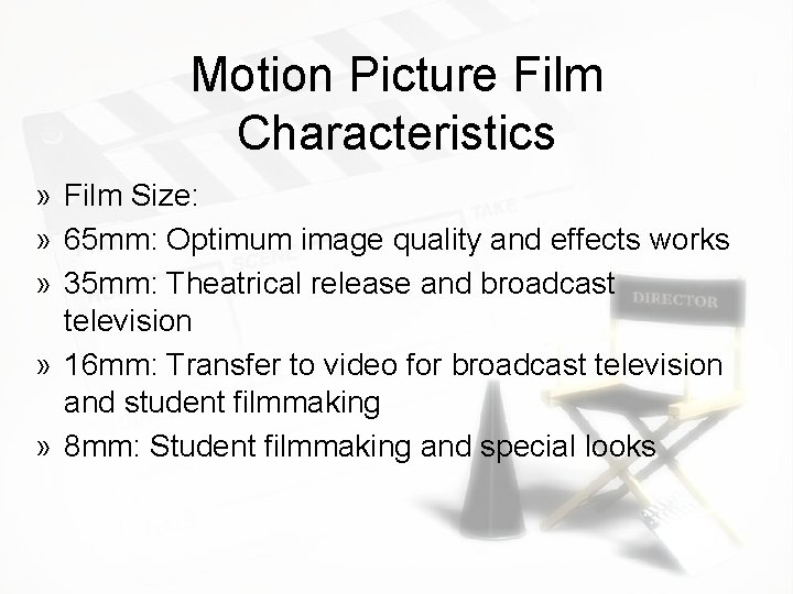 Motion Picture Film Characteristics » Film Size: » 65 mm: Optimum image quality and