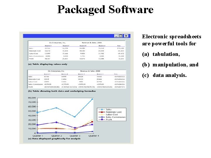 Packaged Software Electronic spreadsheets are powerful tools for (a) tabulation, (b) manipulation, and (c)