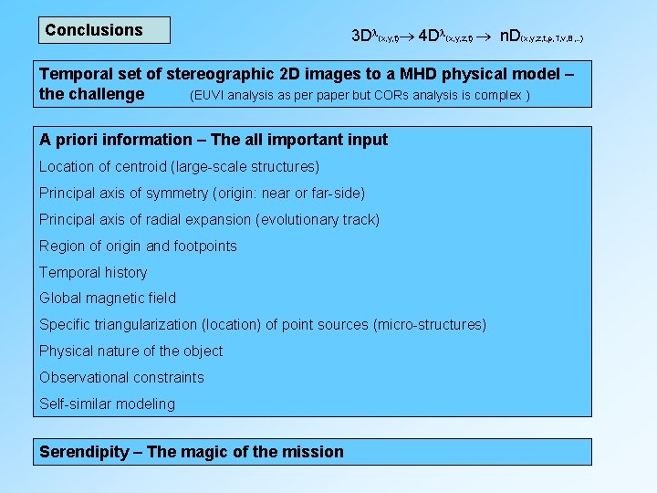 Conclusions 3 D (x, y, t) 4 D (x, y, z, t) n. D(x, Conclusions 3 D (x, y, t) 4 D (x, y, z, t) n. D(x,