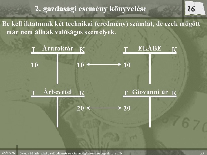 16 2. gazdasági esemény könyvelése Be kell iktatnunk két technikai (eredmény) számlát, de ezek