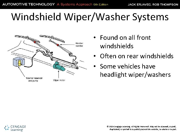 Windshield Wiper/Washer Systems • Found on all front windshields • Often on rear windshields