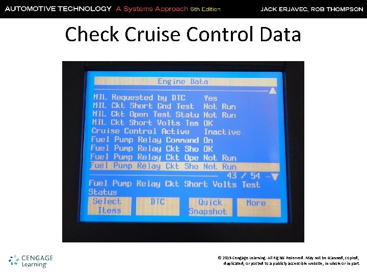 Check Cruise Control Data © 2015 Cengage Learning. All Rights Reserved. May not be