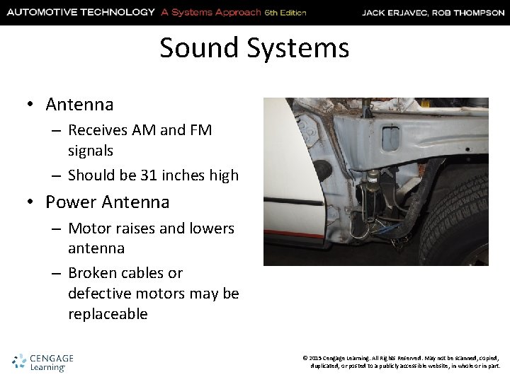 Sound Systems • Antenna – Receives AM and FM signals – Should be 31