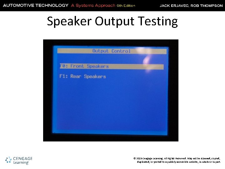 Speaker Output Testing © 2015 Cengage Learning. All Rights Reserved. May not be scanned,