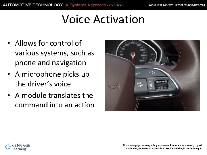 Voice Activation • Allows for control of various systems, such as phone and navigation