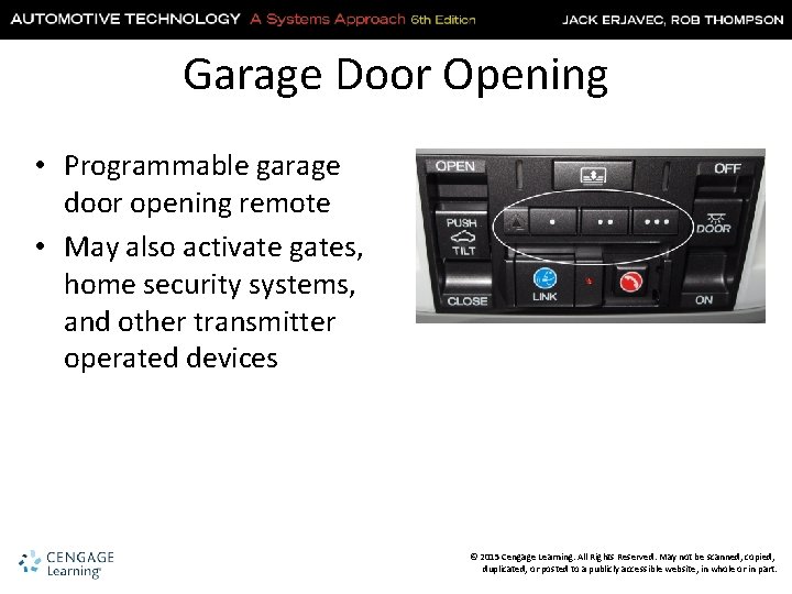 Garage Door Opening • Programmable garage door opening remote • May also activate gates,