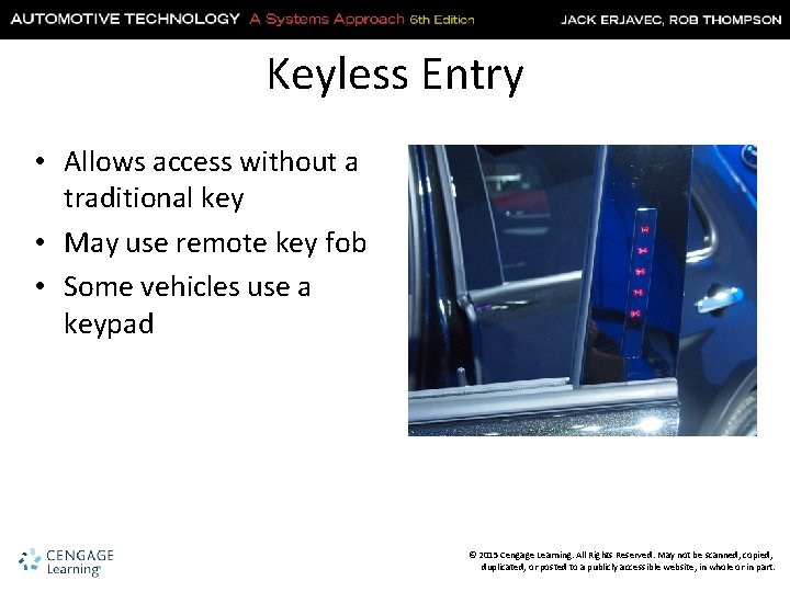 Keyless Entry • Allows access without a traditional key • May use remote key