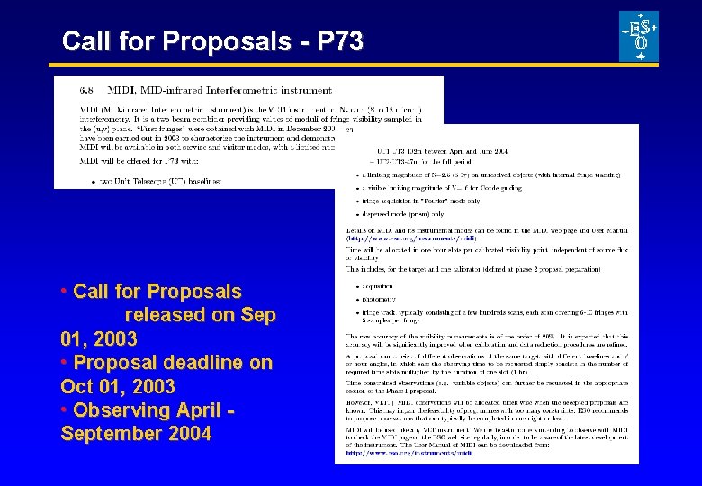 Call for Proposals - P 73 • Call for Proposals released on Sep 01,