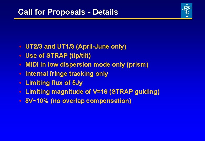 Call for Proposals - Details • • UT 2/3 and UT 1/3 (April-June only)