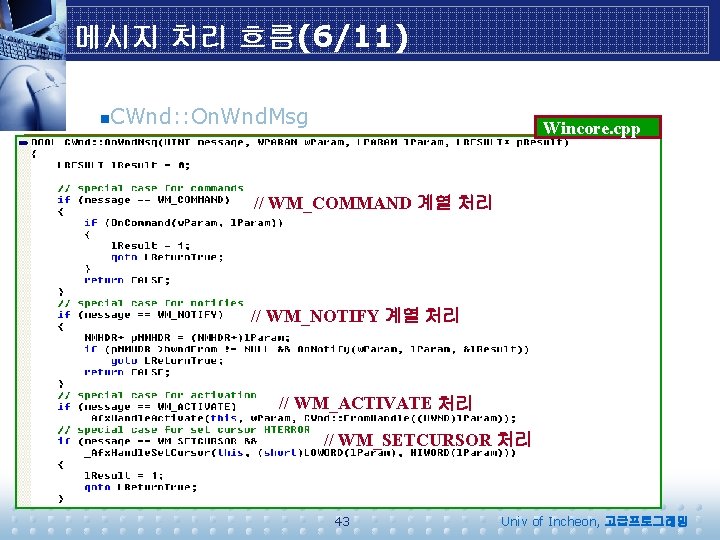 메시지 처리 흐름(6/11) CWnd: : On. Wnd. Msg n Wincore. cpp // WM_COMMAND 계열