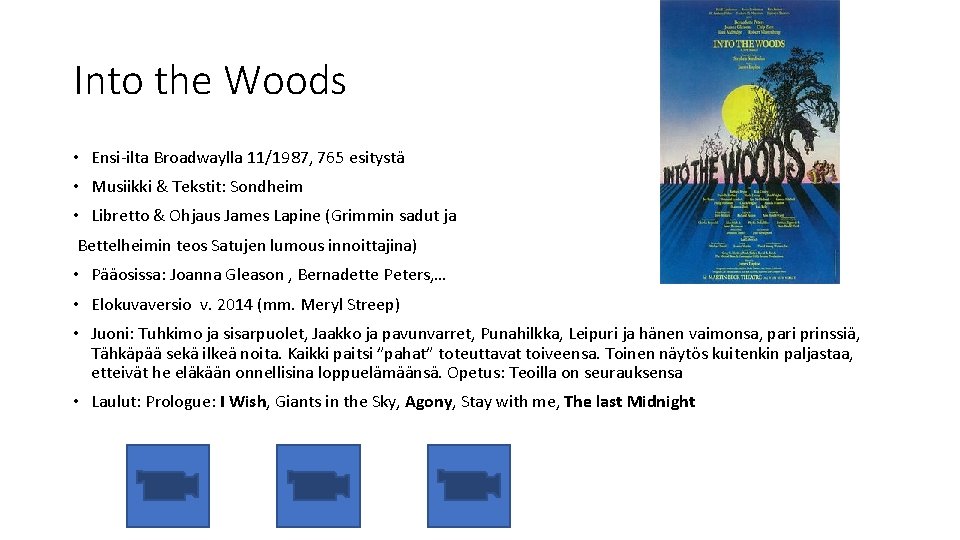 Into the Woods • Ensi-ilta Broadwaylla 11/1987, 765 esitystä • Musiikki & Tekstit: Sondheim