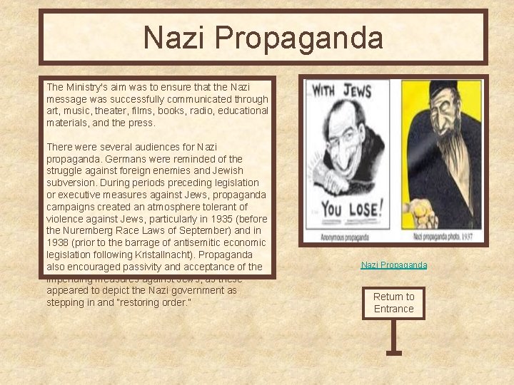 Nazi Propaganda The Ministry's aim was to ensure that the Nazi message was successfully