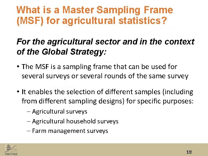 What is a Master Sampling Frame (MSF) for agricultural statistics? For the agricultural sector