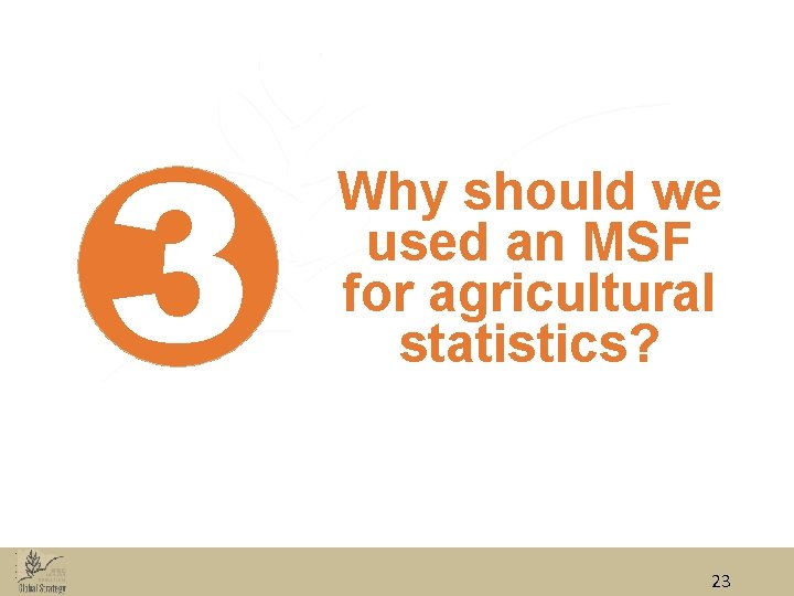 3 Why should we used an MSF for agricultural statistics? 23 